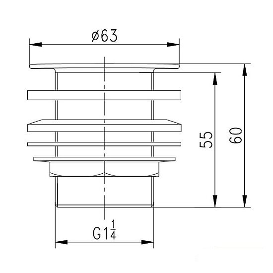 Chrom Schaftventil „Klicker“ 1 1/4“ x 60mm Ausführung mit feststehender Abdeckplatte und Sieb