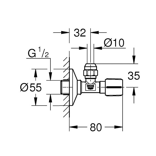 Eckventil, GROHE, chrom, 1/2“ x 3/8“