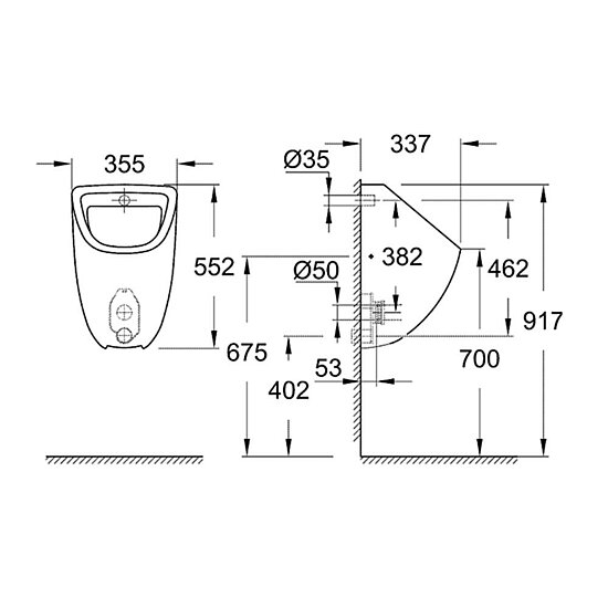 Grohe Bau Keramik Urinal Zulauf von oben, alpinweiß