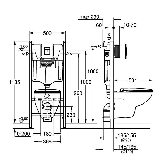 Grohe Solido 5in1 Bau Keramik WC 3-6l 1,13m