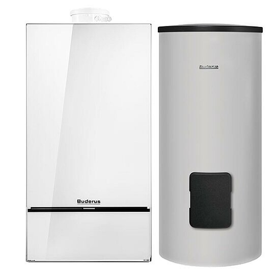 Gasbrennwertgerät GB182i, 42 kW, Buderus, mit Warmwasserspeicher SU300, 300L, Erdgas E/H, weiß