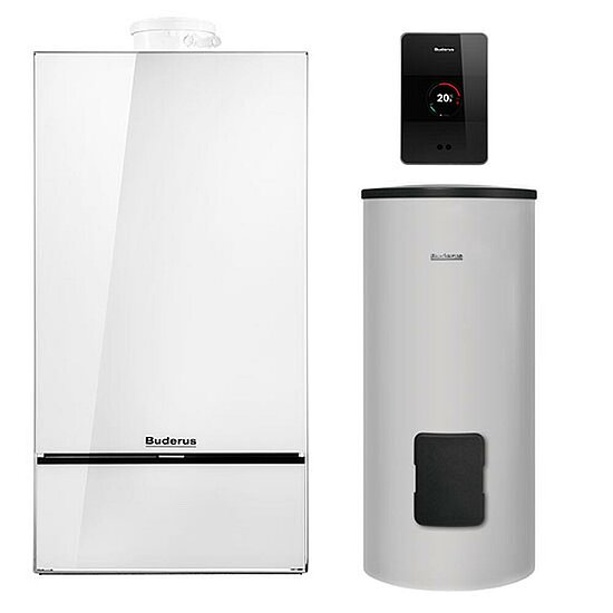 Gasbrennwertgerät GB182i, 24kW, Buderus, mit Warmwasserspeicher SU200, 200l, Erdgas E, TC100, weiß