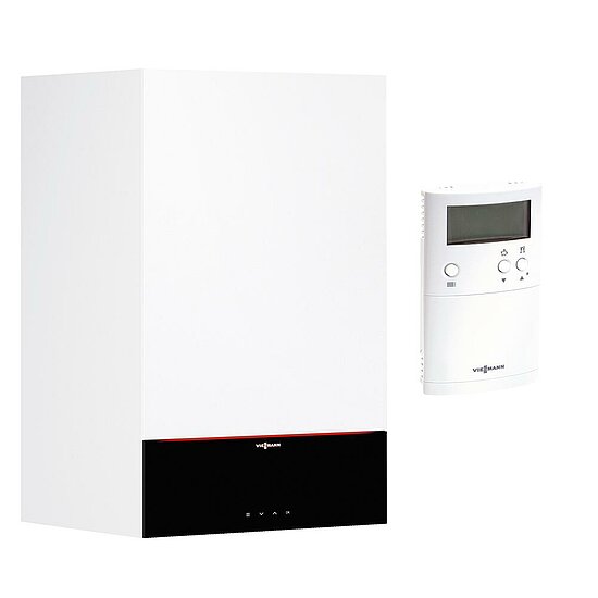 Gastherme Paket Vitodens 200-W, 19 kW, Kombitherme Unterputz, 3,5 Zoll Display, Vitotrol 100 UTDB, Viessmann