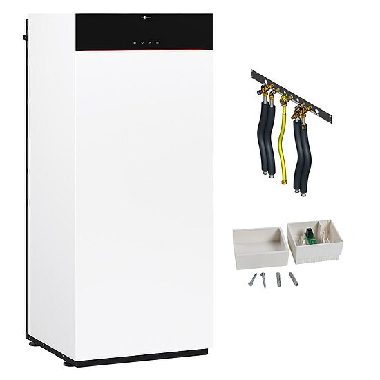 Gastherme Paket Vitodens 222-F, 25 kW, Ladespeicher, Aufputz l/r, 7 Zoll Display, Viessmann