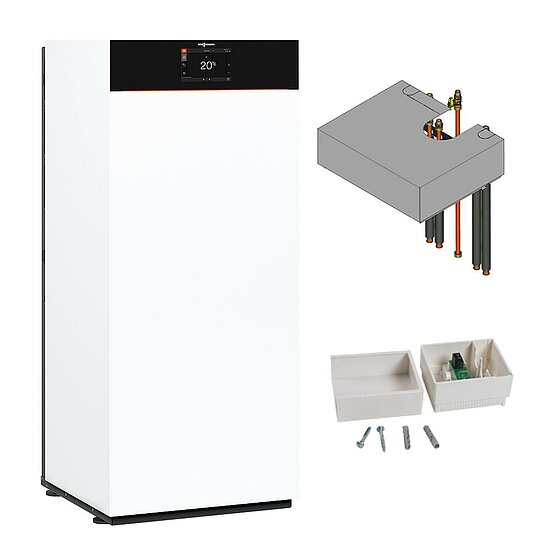 Gastherme Paket Vitodens 333-F, 11 kW, Ladespeicher, Aufbau-Kit mit Mischer, Viessmann