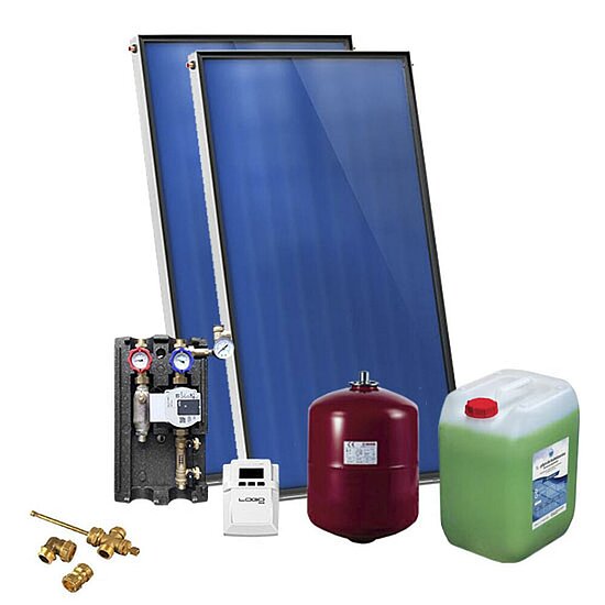 Solarpaket SUNEX für Brauchwasser mit 2x AMX 2.51 Flachkollektoren, 5,02m², ohne Speicher