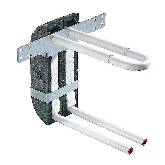 Wandanschlussbogen mit EPP-Isolierbox, Befestigungsschiene und 2 Schutzrohre, U-Form, MSV 16 x 2