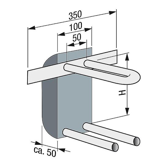 Wandanschlussbogen mit EPP-Isolierbox, Befestigungsschiene und 2 Schutzrohre, U-Form, MSV 16 x 2