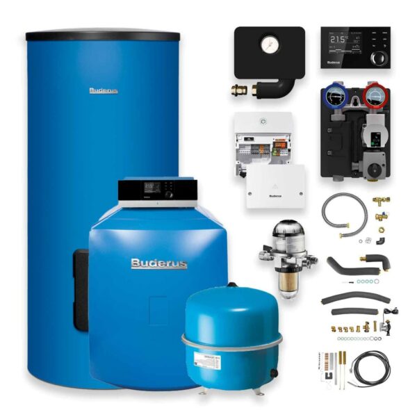 Buderus Logaplus GB125 Öl-Brennwert 30 kW Heizungspaket K32/2 mit Regelung RC310 Warmwasserspeicher SU300/5 300 l mit Mischer