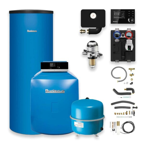 Buderus Logaplus GB125 Öl-Brennwert 18 kW Heizungspaket K32/2 mit Regelung RC310 Warmwasserspeicher SU200/5 200 l ohne Mischer